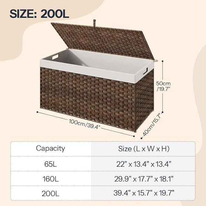 HOOBRO Storage Basket with Lid, 52.8 Gallon Wicker Basket, Handwoven Blanket - Image 3