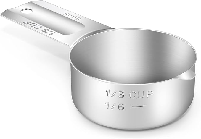 1PCS 1/3Cup Single Measuring Cup, Stainless Steel Measure Scoop, Metric and US by BERYLER
