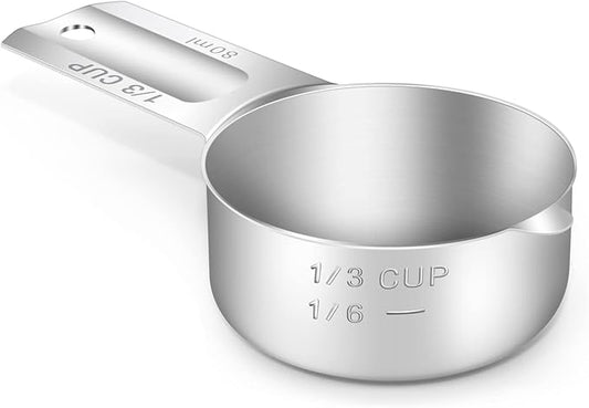 1PCS 1/3Cup Single Measuring Cup, Stainless Steel Measure Scoop, Metric and US by BERYLER