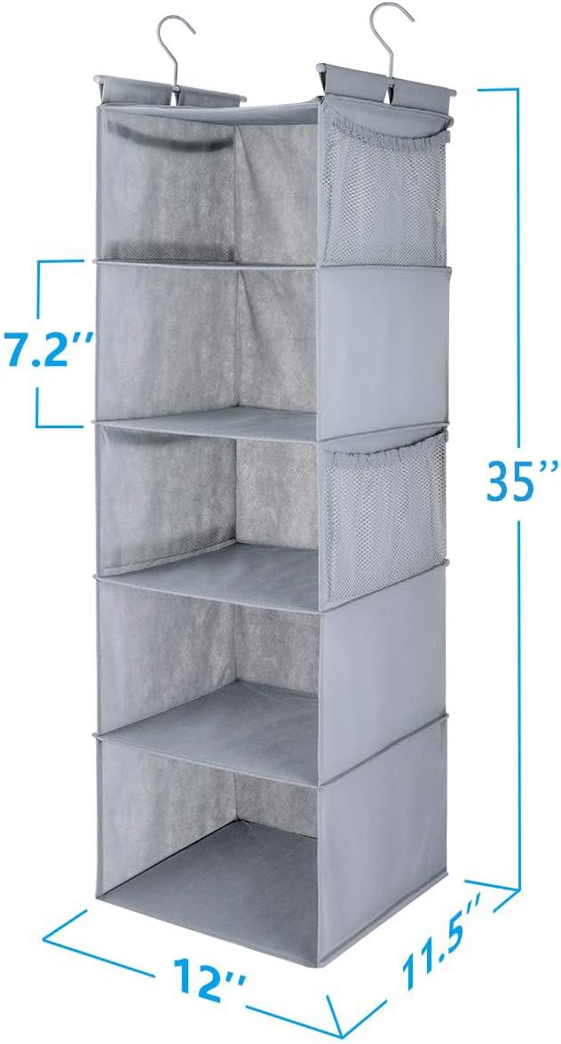 MAX Houser 5 Shelf Hanging Closet Organizer, Space Saver, Closet Hanging Shelves - Image 3