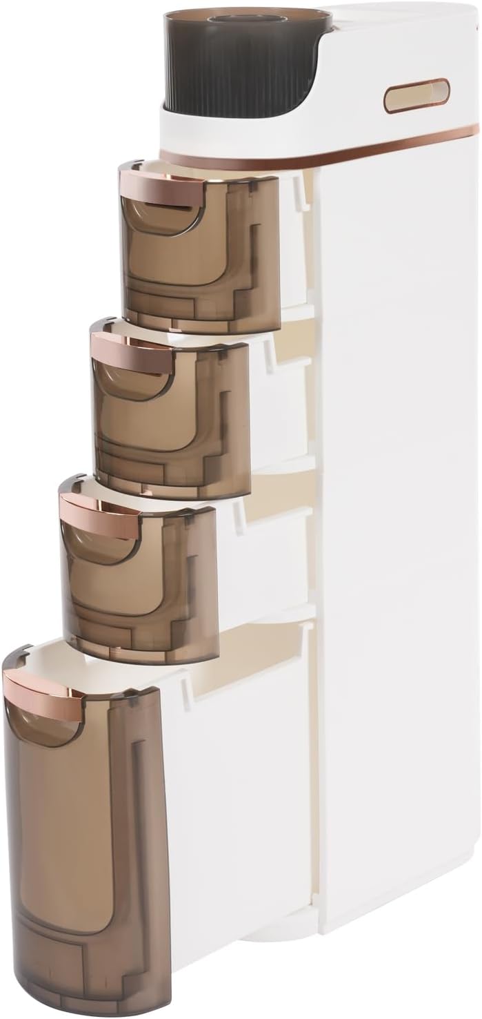 4 Tiers Slim Bathroom Storage Cabinet, Drawer Narrow Slim Storage Cart with T...
