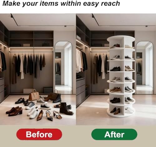 Shoe Organizer 7-Tier Spinning Shoe Rack - 360° Rotating Storage Organizer fo...