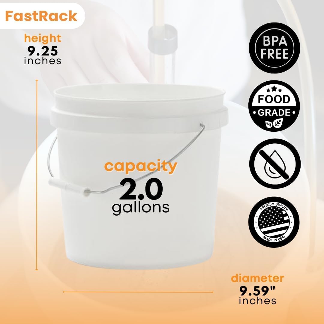 FastRack 2 Gallon Fermentation Bucket with Lid, Grommet & twin bubble airlock (3 Pack)|HDPE Brew Bucket with Handle & Grommeted Lid |BPA-Free Fermenter Ideal for Beer, Wine, Mead, Cider & Food Storage