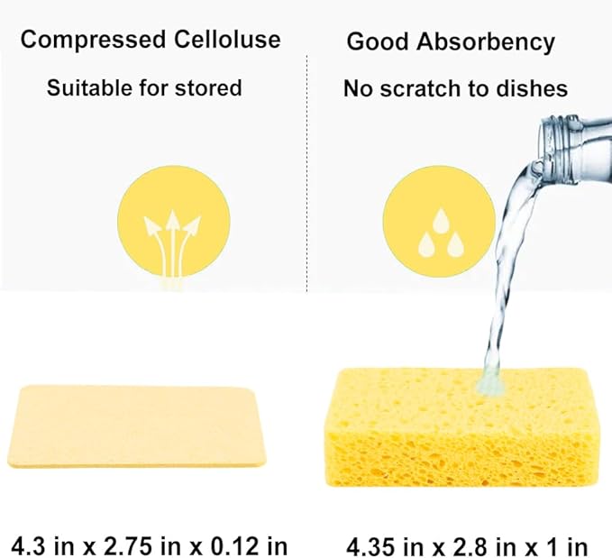 METUUTER 12-Count Cleaning Scrub Sponge- Compressed Cellulose Sponges - Image 2