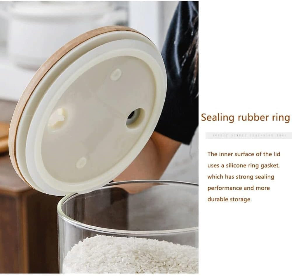 L'ÉPICÉA Glass Rice Dispenser with Bamboo Stand, Large Airtight Rice Stor...