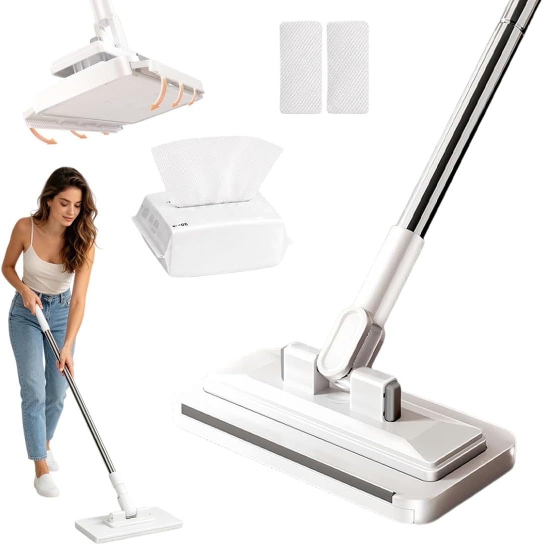 Hands Free Flat Mop, 2026 Upgraded Hands Free Multi Purpose Flat Mop, Multifunctional Lazy Mops with One-Click Cloth Attachment with 10 Reusable Cloths, Ideal for Washbasin and Kitchen (43in)