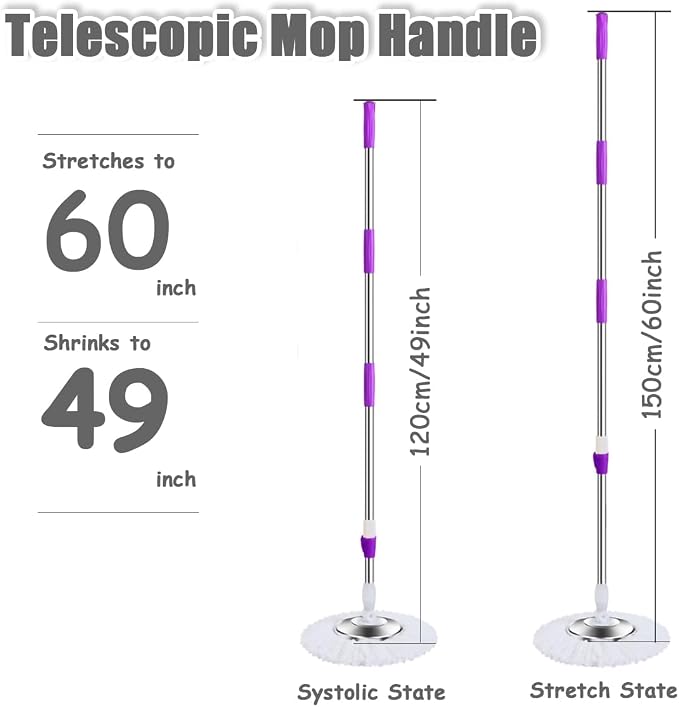 Extended Spin Mop Replacement Mop Handle, Upgraded 60-inch 360 Degrees Rotating - Image 2