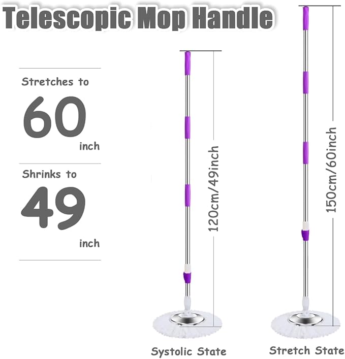 Extended Spin Mop Replacement Mop Handle, Upgraded 60-inch 360 Degrees Rotating - Image 6