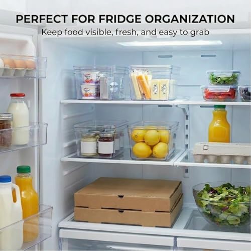 MOONEDGE 8-Pack 10x6x5 Stackable Small Clear Storage Bins with Lids