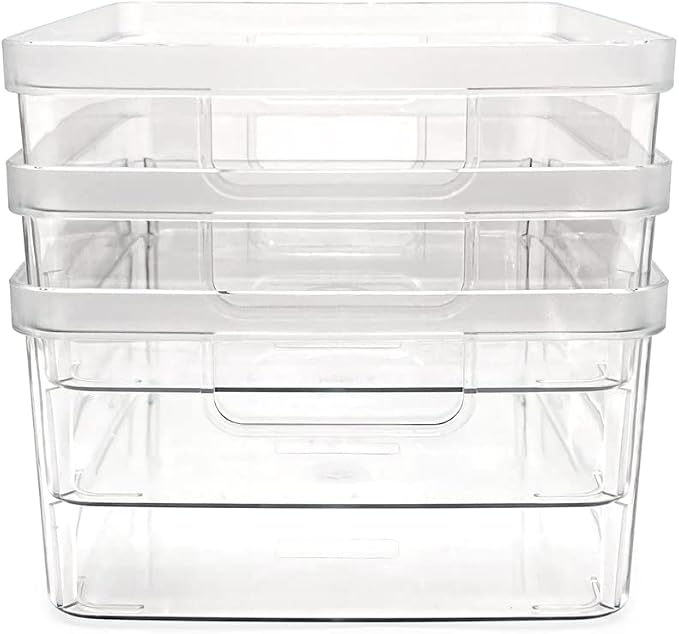 Isaac Jacobs 3-Pack Medium Clear Storage Bins w/Cutout Handles, Plastic - Image 6