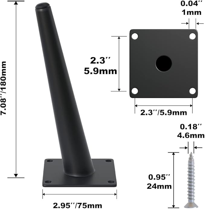 4PCS 7 Inch Matte Black Tapered Angled Legs - Image 3