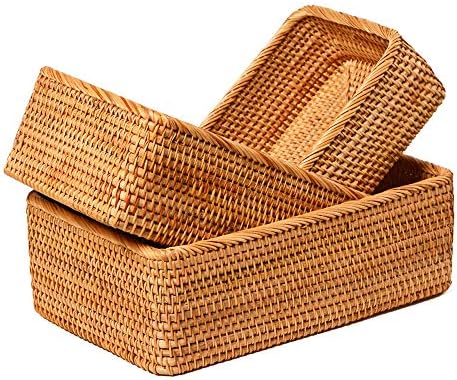 Handmade Rectangle Wicker Fruit Box Rattan Tray Magazine Organizer and Small ...