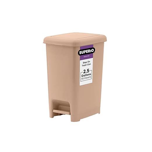 Superio 2.5 Gal Slim Step On Pedal Plastic Trash Can, Waste Bin by Superio