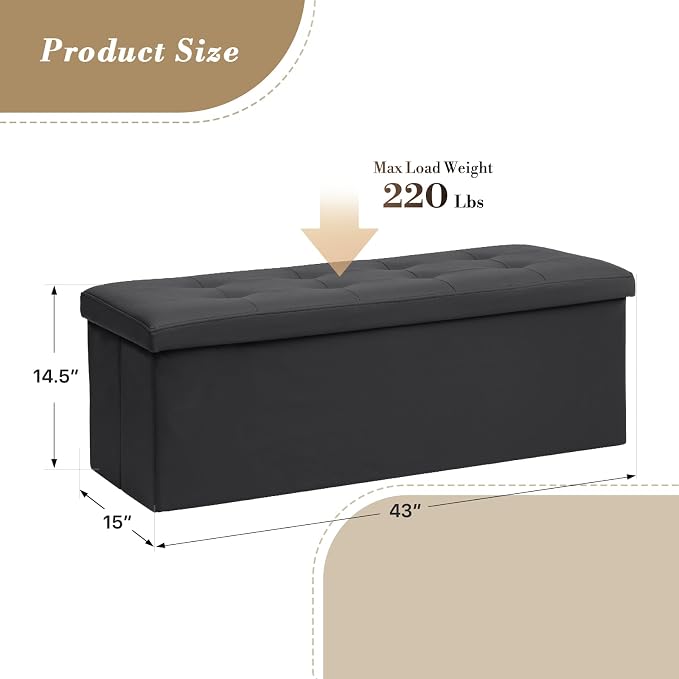 Athena Collection 43" Storage Ottoman Bench Folding Bench - Image 3
