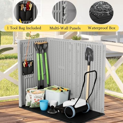 ZZM 37 Cu.ft Outdoor Storage Cabinet with One Tool Kit, Horizontal Storage Sh...