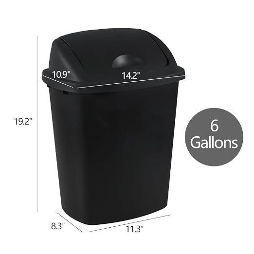 6 Gallon Swing Top Trash Can Outdoor and Indoor Recycle Bin, Plastic Garbage Can - Image 2