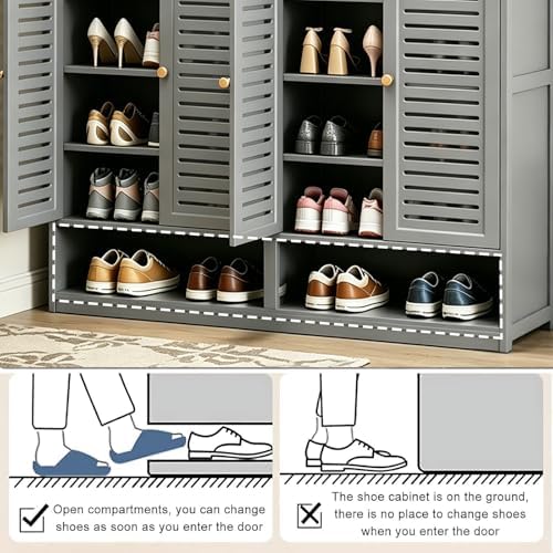7 Tier Bamboo Shoe Cabinet - Shoe Storage Cabinet with Doors, 35-40 Pairs Bam...