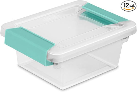 Sterilite 12-Pack Clip Box, Stackable Clear Plastic Bins by Sterilite