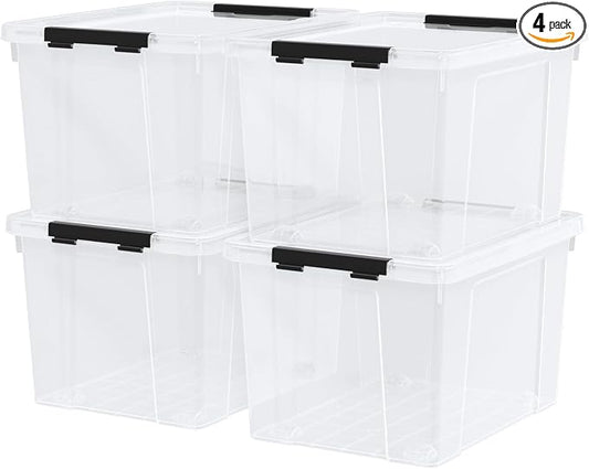 4 Pack Large Clear Plastic Storage Bins by Yesdate