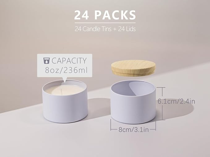 Aroparc Candle Tins 8oz with Lids, 24 Pack Seamless Candle Containers - Image 2