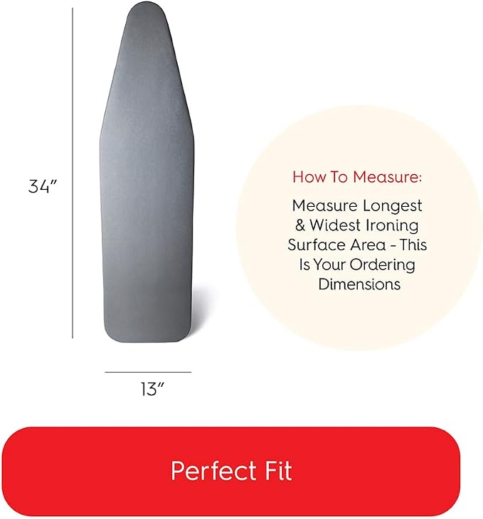 TIVIT Ironing Board Cover 13 x 34, Made in Italy. Pro Grip Pad Covers w/3 - Image 3