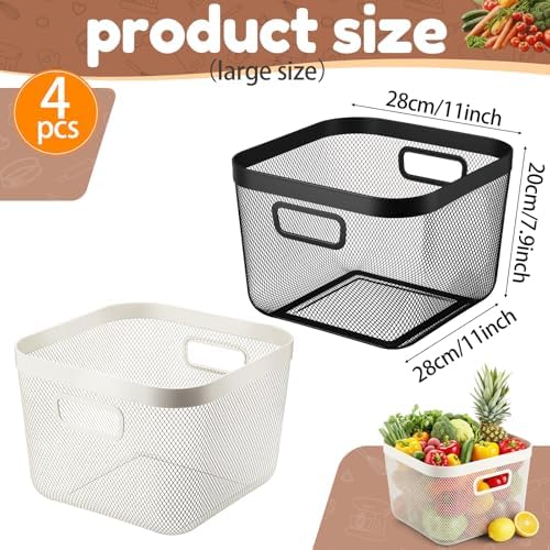 Maxdot 4 Pack 11'' Large Metal Mesh Steel Basket with Hollow Handles ...