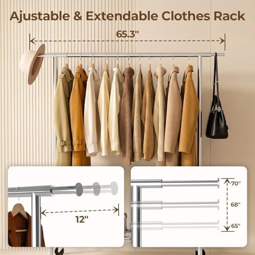 Heavy Duty Clothes Rack Load 500 LBS，Clothes Rack for Hanging Clothes，Rolling...