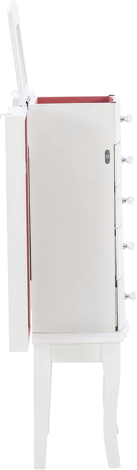 Powell Furniture Jewelry Armoire, White, 13"x 9.375"x 35.5"