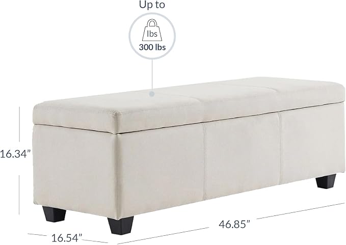 BELLEZE Storage Faux Leather Ottoman, 47 Inch Bench Bedroom Bench - Image 3