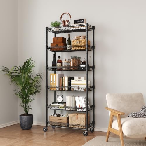 6-Tier Rolling Storage Shelves with Wire Baskets,30 x 13.5 x 65in