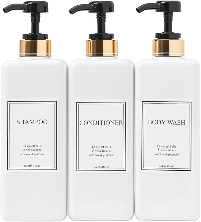 Modern Gold Design Large 27 oz Shampoo and Conditioner Dispensers by HARRA+HOME