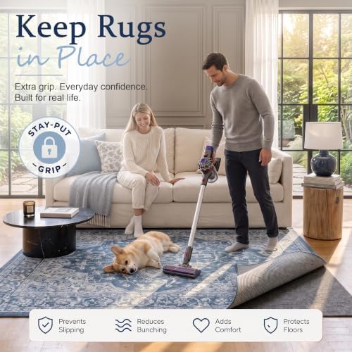 8x10 Non Slip Rug Pad Gripper Cushioned Carpet Pads | Ideas for Hardwood Floors, Thick Felt Liner with Silicone Backing, Under Area Rugs Anti Skid Mat Keep Rugs in Place and Safe
