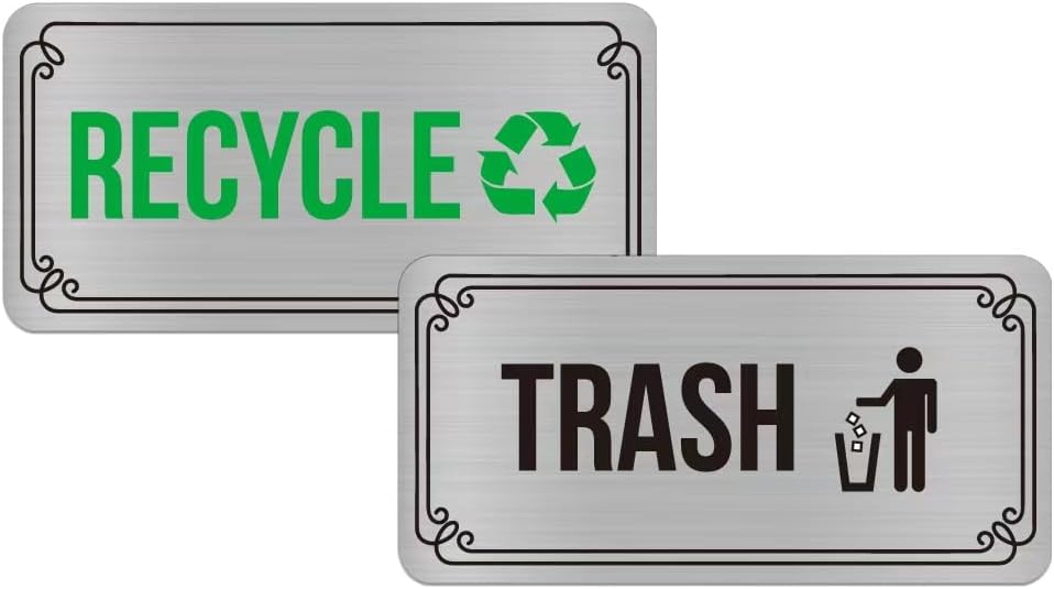 Recycle Stickers for Trash Bins,Magnetic Recycling Stickers for Trash Can | Silver Brushed Recycle Sticker for Kitchen Trash Cans,Recycling Bins,Outdoor Waste Bin (Rectangular)
