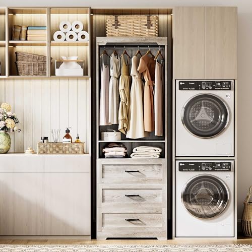 IRONCK Freestanding Closet System with Adjustable Shelves & 3 Drawers