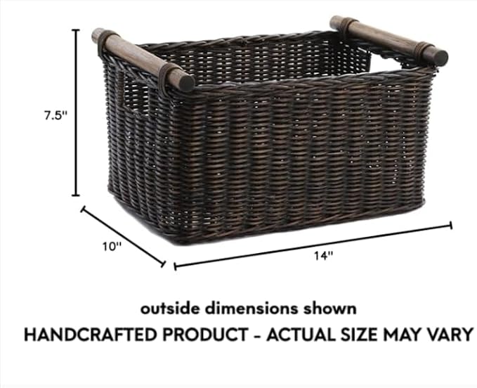 The Basket Lady Pole Handle Wicker Storage Basket, 14 in L x 10 in W x 7.5 in H