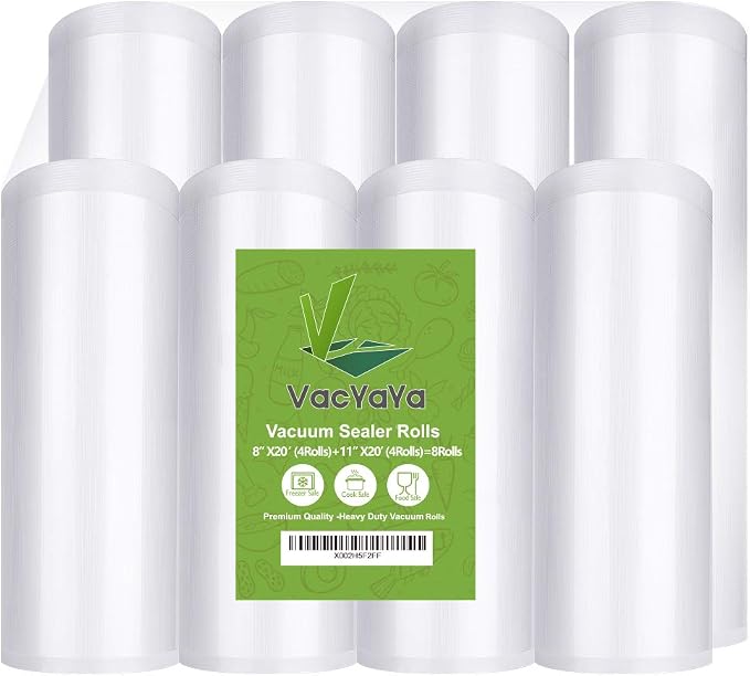 VacYaYa 8 Pack 8"x20' and 11"x20' Vacuum Sealer Bags Rolls by VacYaYa