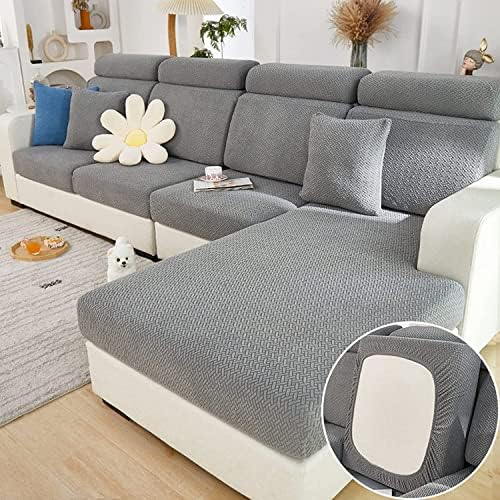 Yoovat Couch Cushion Covers for Sofa Couch Covers Wear-Resistant Universal Sofa Cover Washable Stretch for Sectional Slipcovers (Texture-Gray,Large Single Seat Cover)