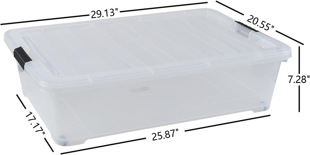 3-Pack Large Clear Plastic Underbed Container with Wheels, 50 L