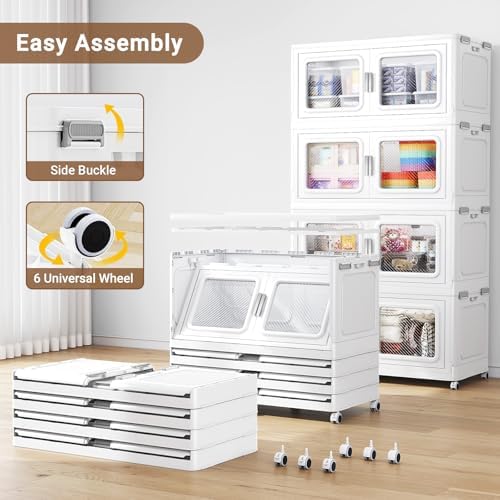 BROVIEW 880 Qt Extra Large Stackable Storage Bin with Lids, 4 Pack White