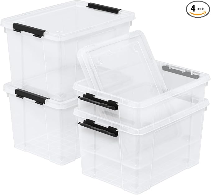 4 Pack 22 Quart Latch Box, Buckle Up Storage Box Set by Yesdate
