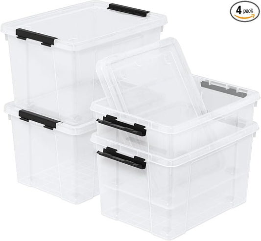 4 Pack 22 Quart Latch Box, Buckle Up Storage Box Set by Yesdate