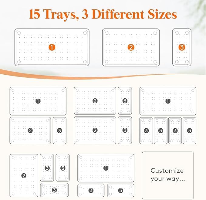 15-Pack Clear Drawer Organizer Set – Multi-Size Acrylic Storage Bins - Image 3