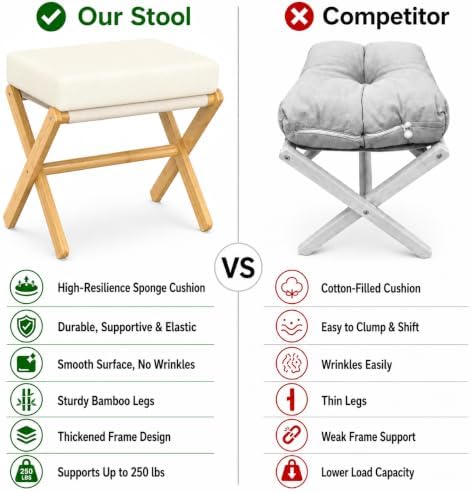 BAMBOOHOMIE Foldable Foot Stool Ottoman, Modern Foot Rest with Bamboo X Legs ...