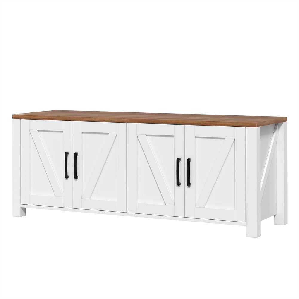 47.3" Shoe Storage Bench, Farmhouse Entryway Bench with 4 Doors & Ad...