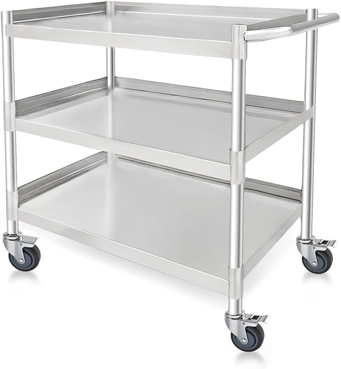3-Shelf Stainless Steel Rolling Utility Cart by Unknown