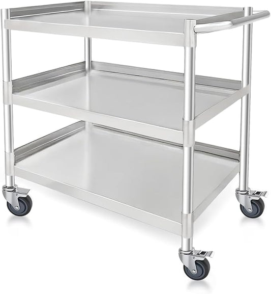 3-Shelf Stainless Steel Rolling Utility Cart by Unknown