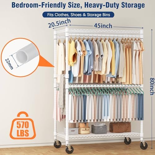 Homdox Heavy Duty Rolling Clothes Rack, Adjustable Clothing Rack for Hanging ...