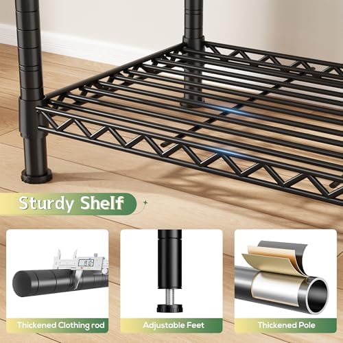 Raybee Clothes Rack, Heavy Duty Portable Closet with Cover, 3 Rods, 800LBS