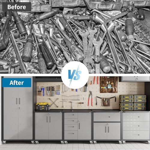 Garage Storage Cabinets System 5PCS Workshop Set with Drawers Locking Heavy D...