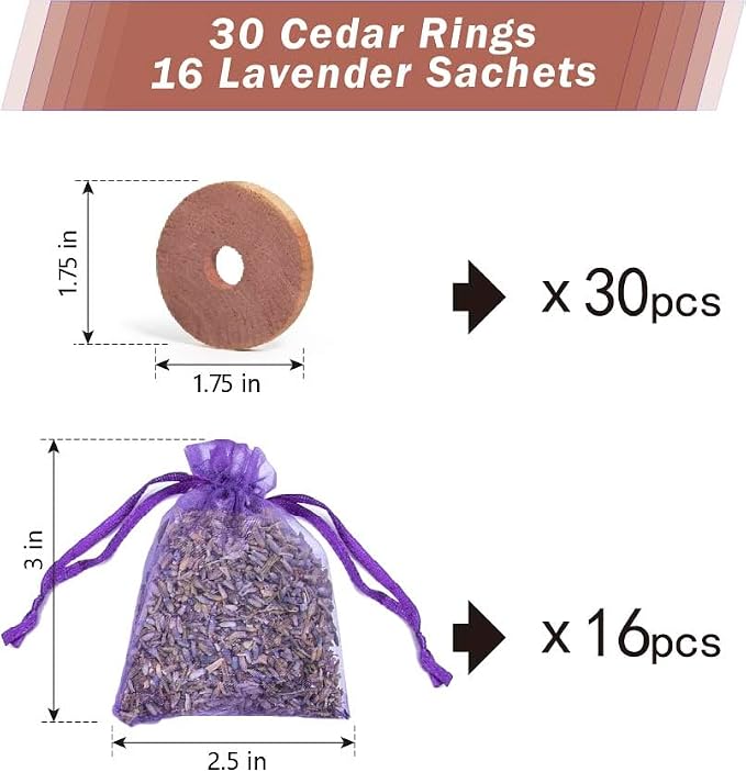 Pack of 30 Cedar Blocks and 16 Lavender Flower Sachets Craft Bag, Drawer - Image 6
